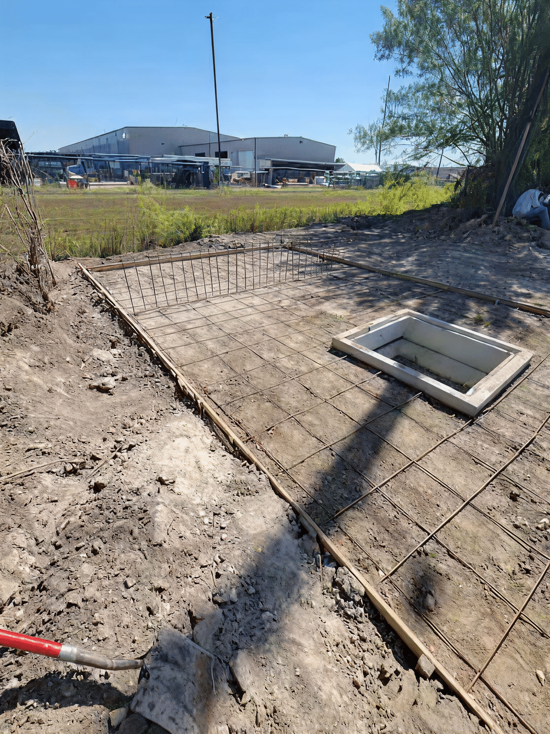 Rebar formwork prepared for a concrete slab pour